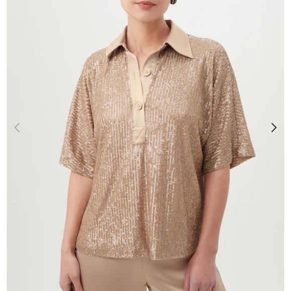 Trina Turk Tops - Trina Turk Champagne Sequin Polo Top